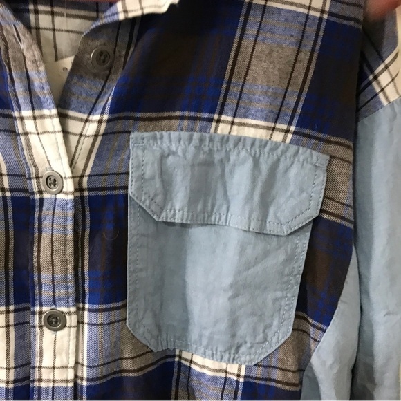 *New* Cato blue plaid flannel long sleeve button down with fray hem edge small - Picture 4 of 9